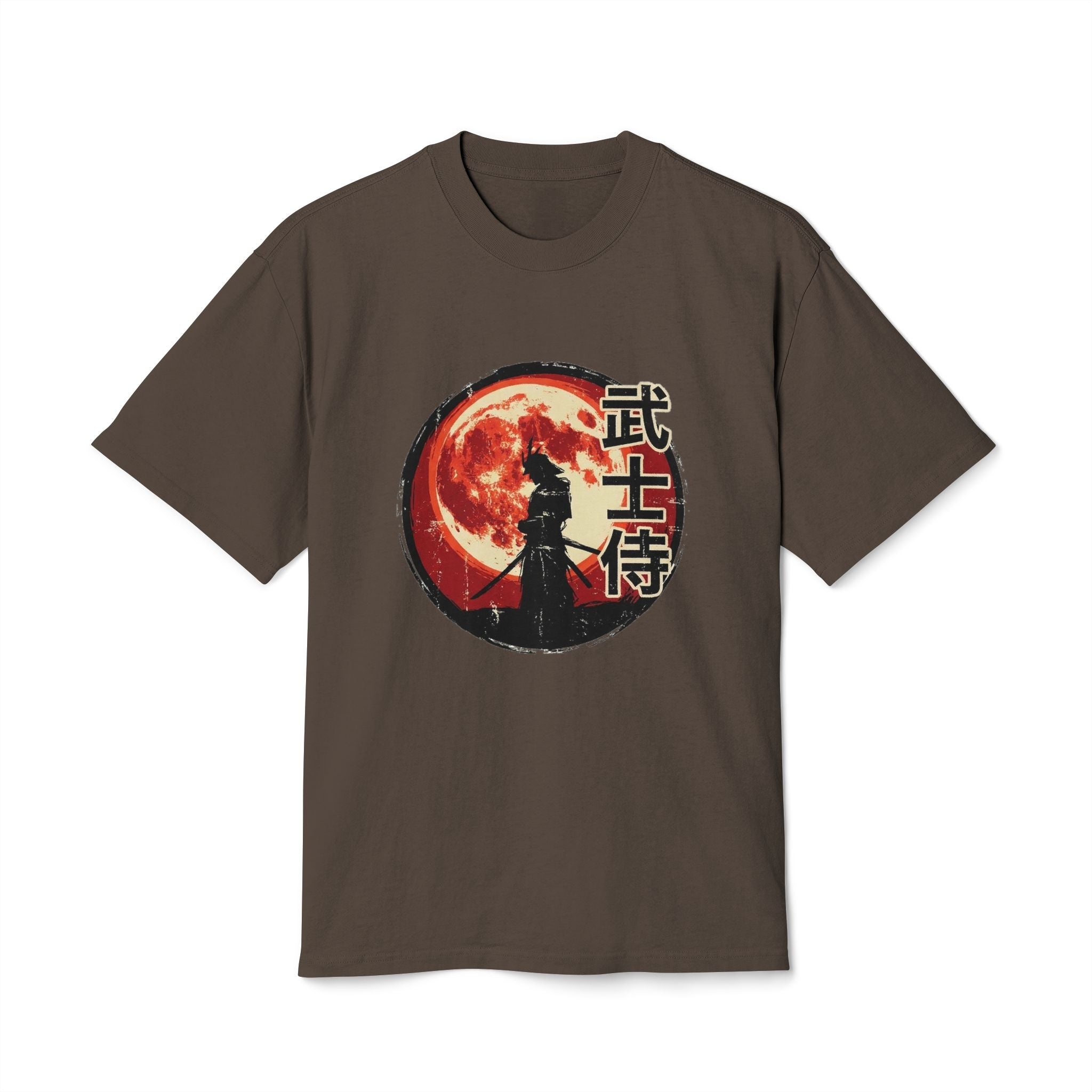 Samurai Moon Tee — Warrior Silhouette T-Shirt with Japanese Kanji