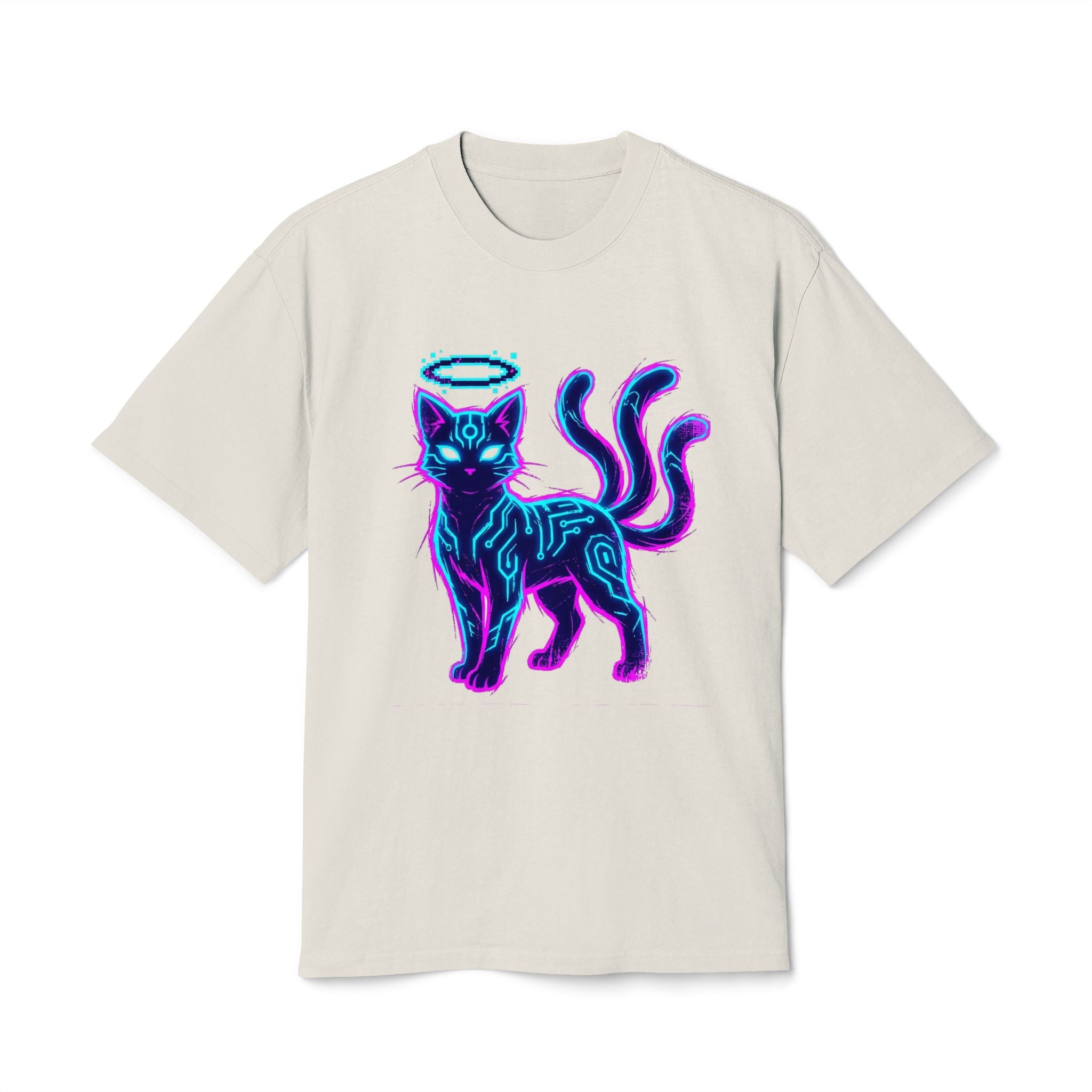 Neon Halo Cat T-Shirt — Psychedelic Angelic Cat Graphic Tee