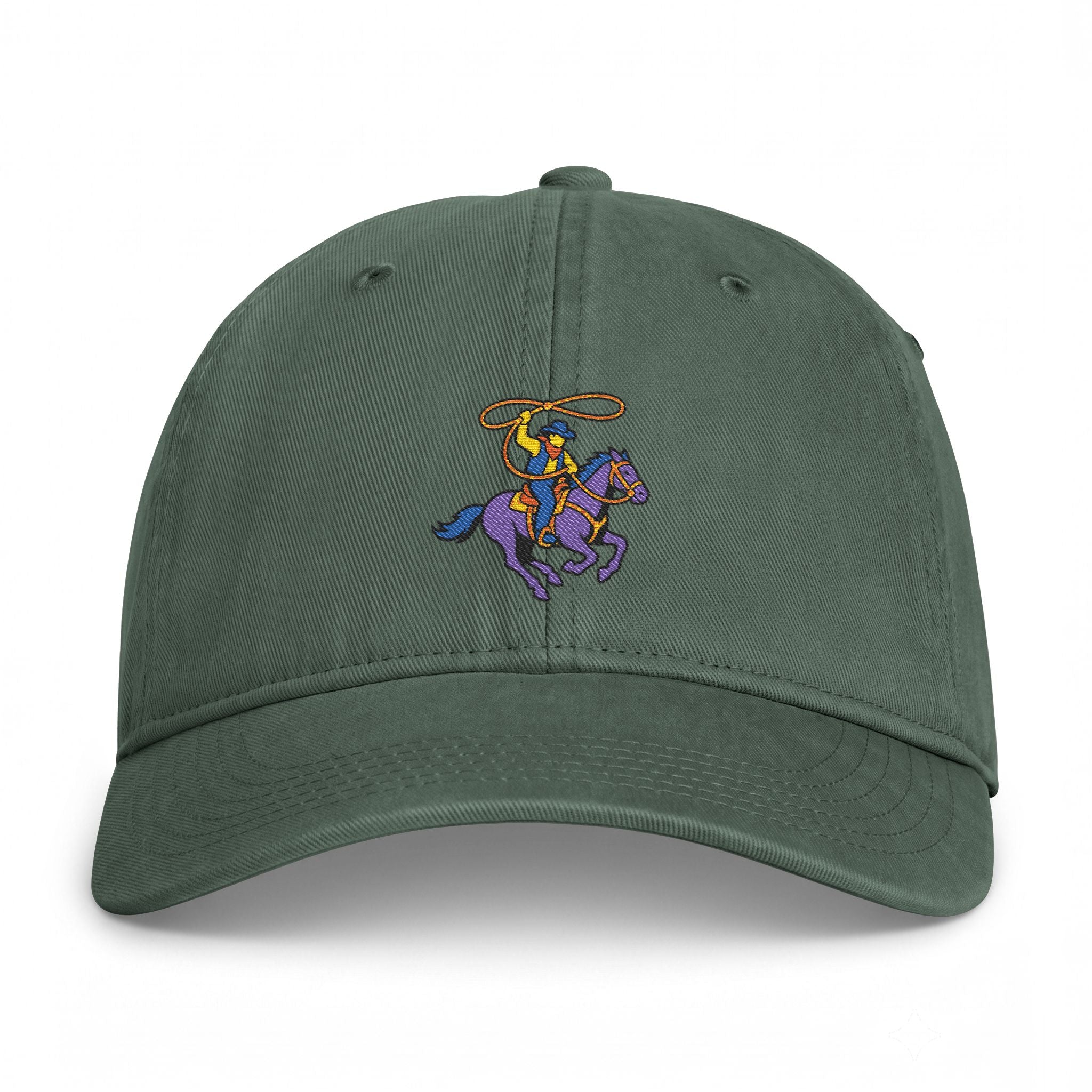 Embroidered Cowboy Rider Cap — Washed Coastal Baseball Hat
