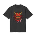 Demon Oni Mask T-Shirt — Japanese Hannya Design with Cherry Blossoms