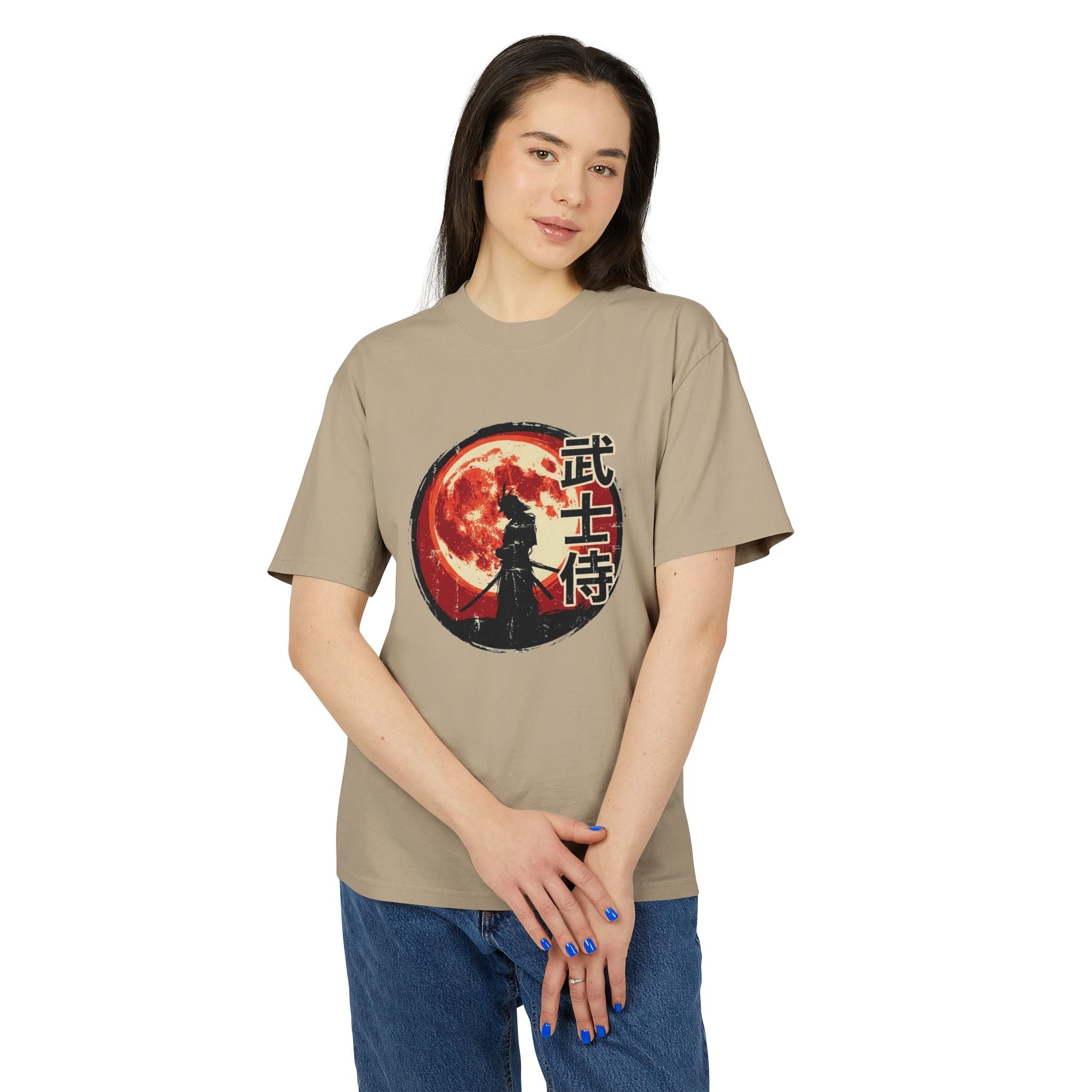 Samurai Moon Tee — Warrior Silhouette T-Shirt with Japanese Kanji