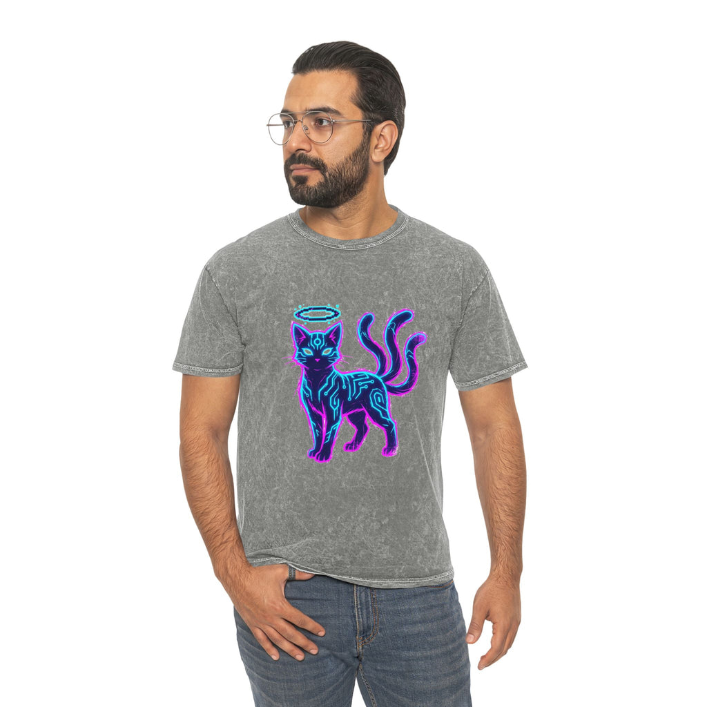 Cyber-Spirit Cat Mineral Wash T-Shirt