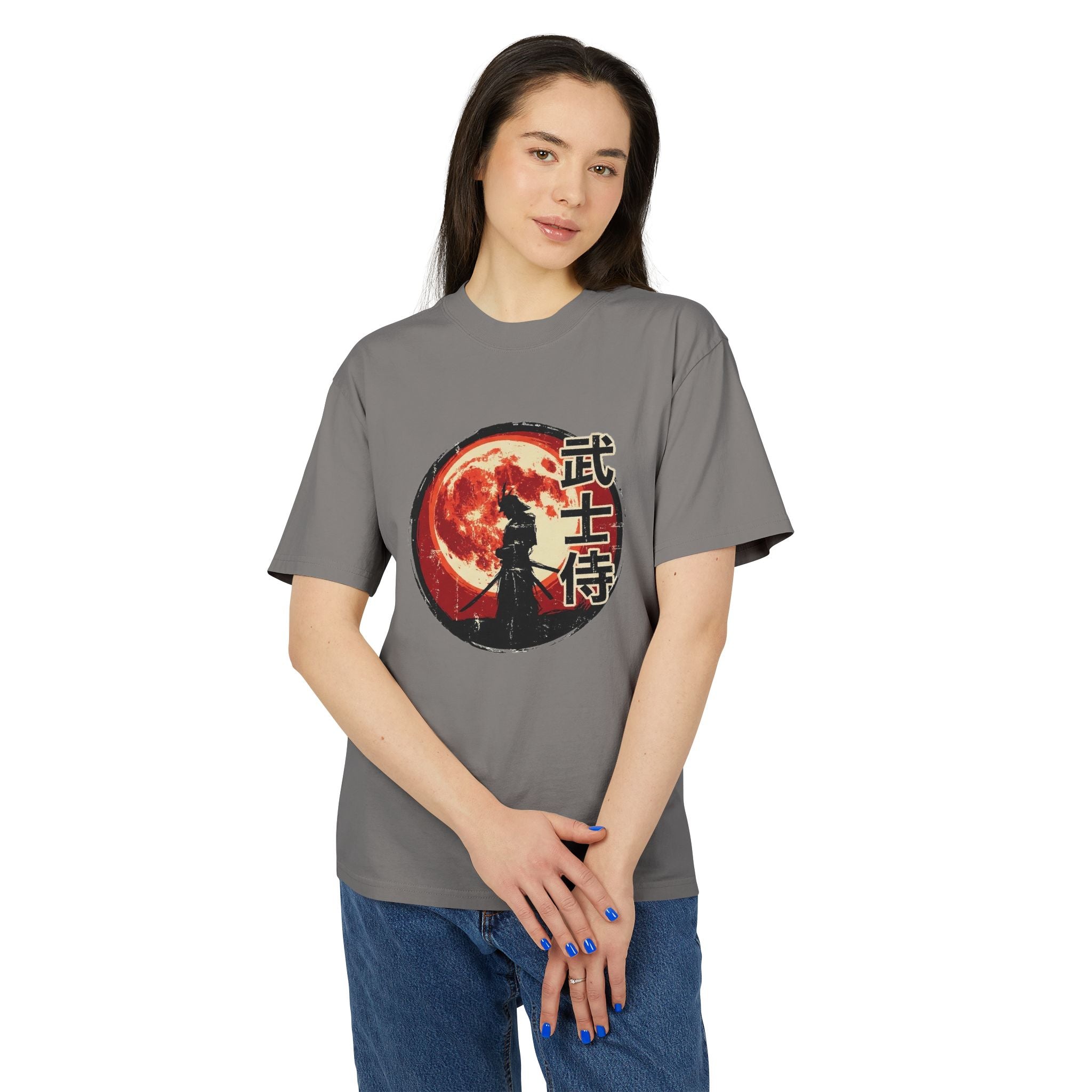 Samurai Moon Tee — Warrior Silhouette T-Shirt with Japanese Kanji