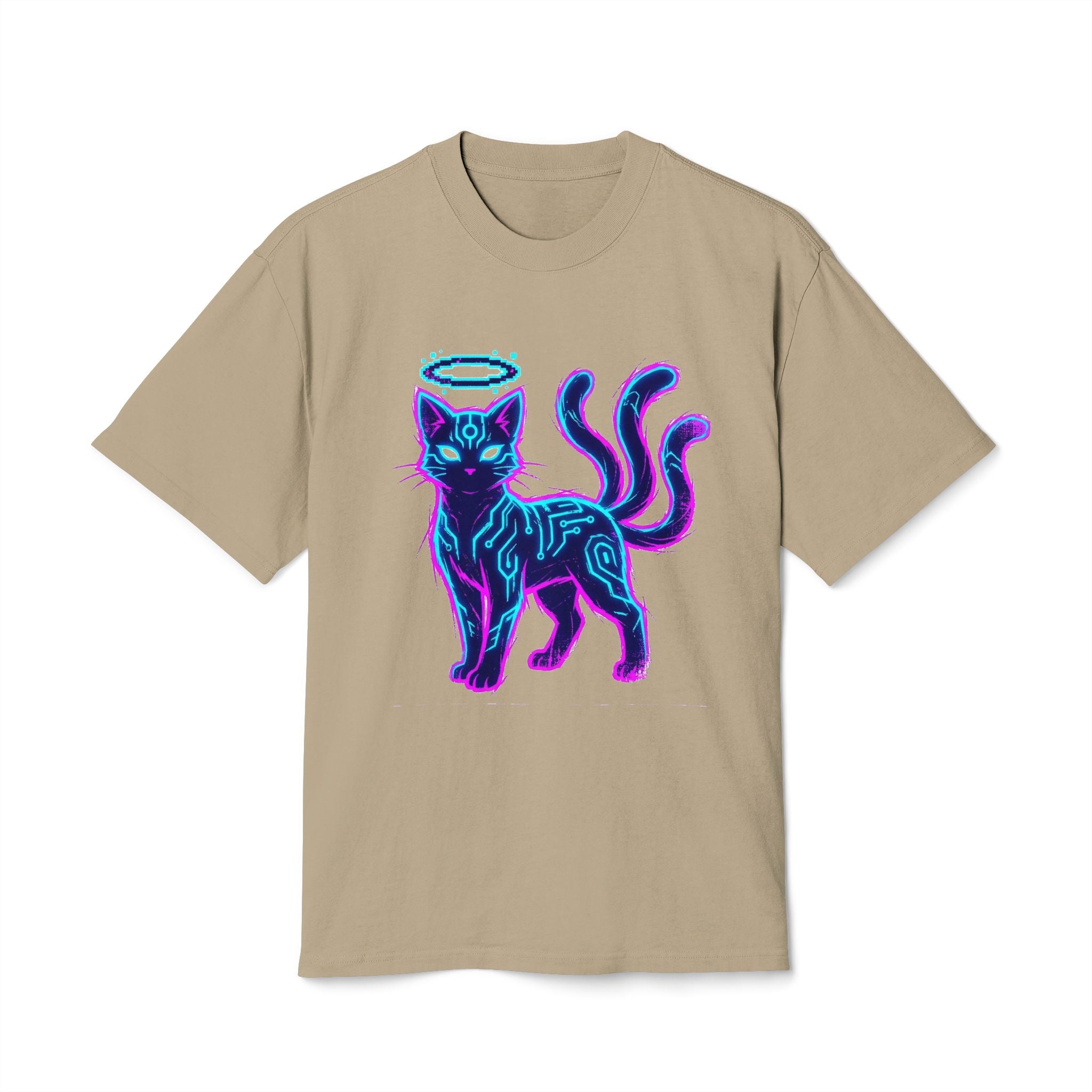 Neon Halo Cat T-Shirt — Psychedelic Angelic Cat Graphic Tee