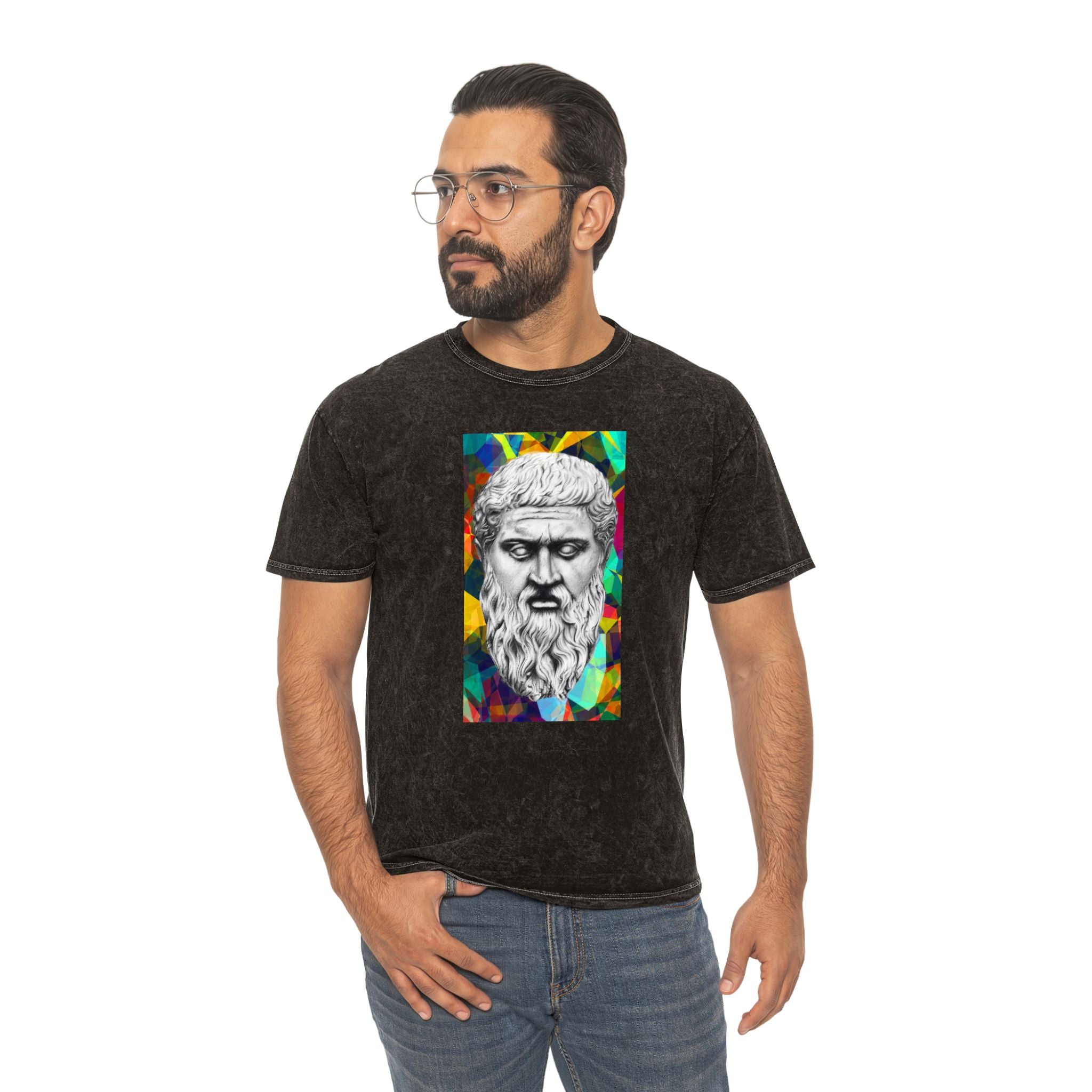 Stoic Philosopher Bust T-Shirt — Colorful Mosaic Greek Statue Tee