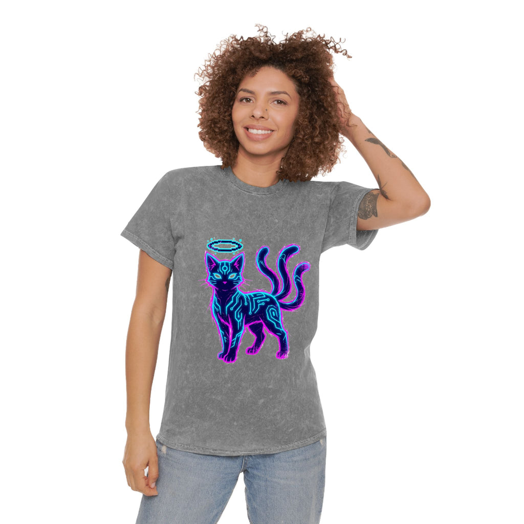 Cyber-Spirit Cat Mineral Wash T-Shirt