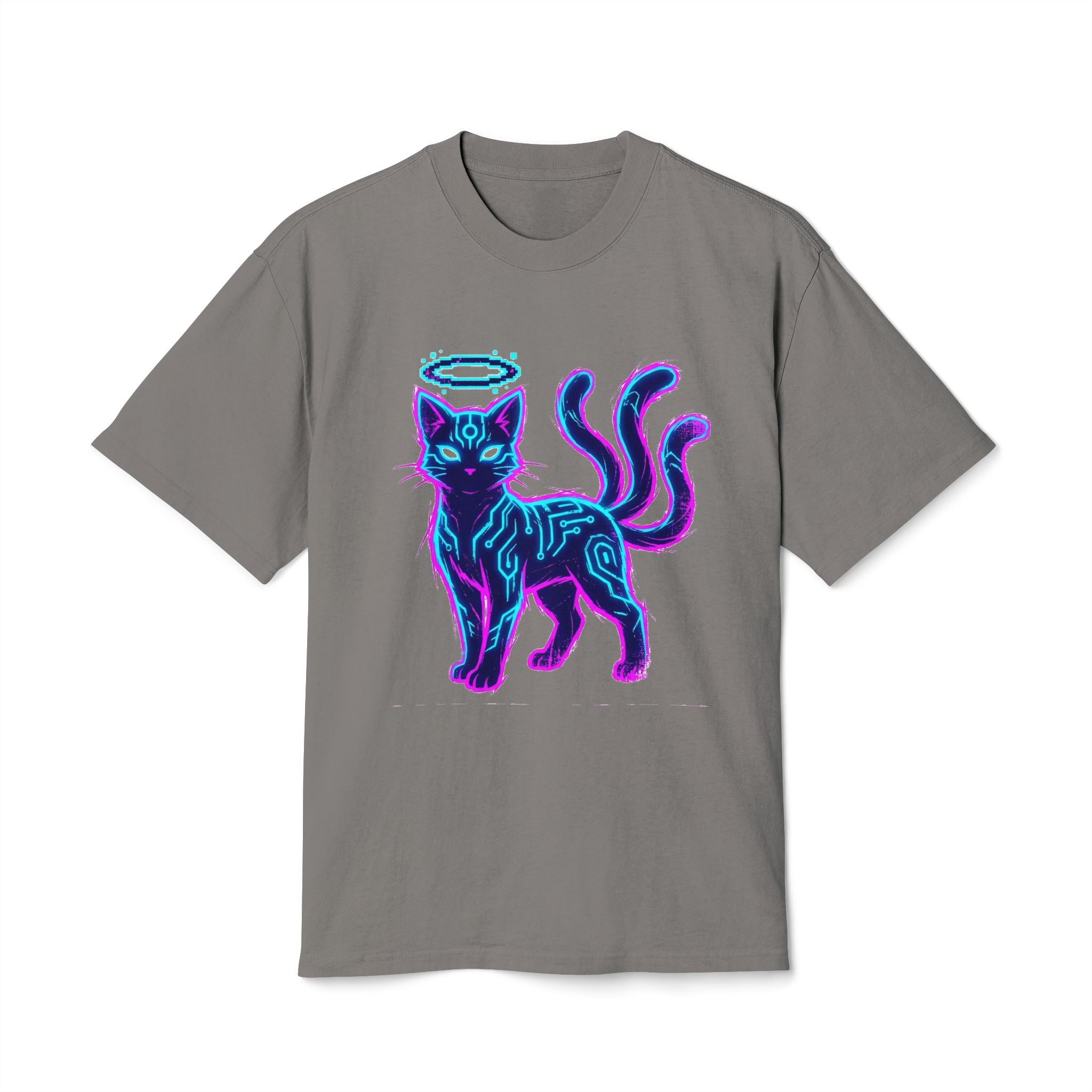 Neon Halo Cat T-Shirt — Psychedelic Angelic Cat Graphic Tee