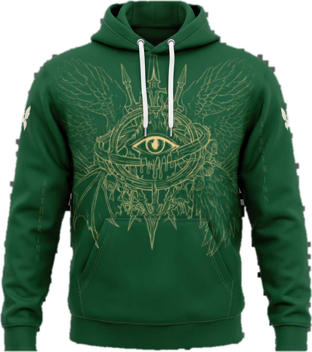 Aether Inn Full Print Cotton Hoodie "Ninth Hour" Green
