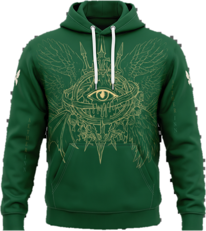 Aether Inn Full Print Cotton Hoodie "Ninth Hour" Green
