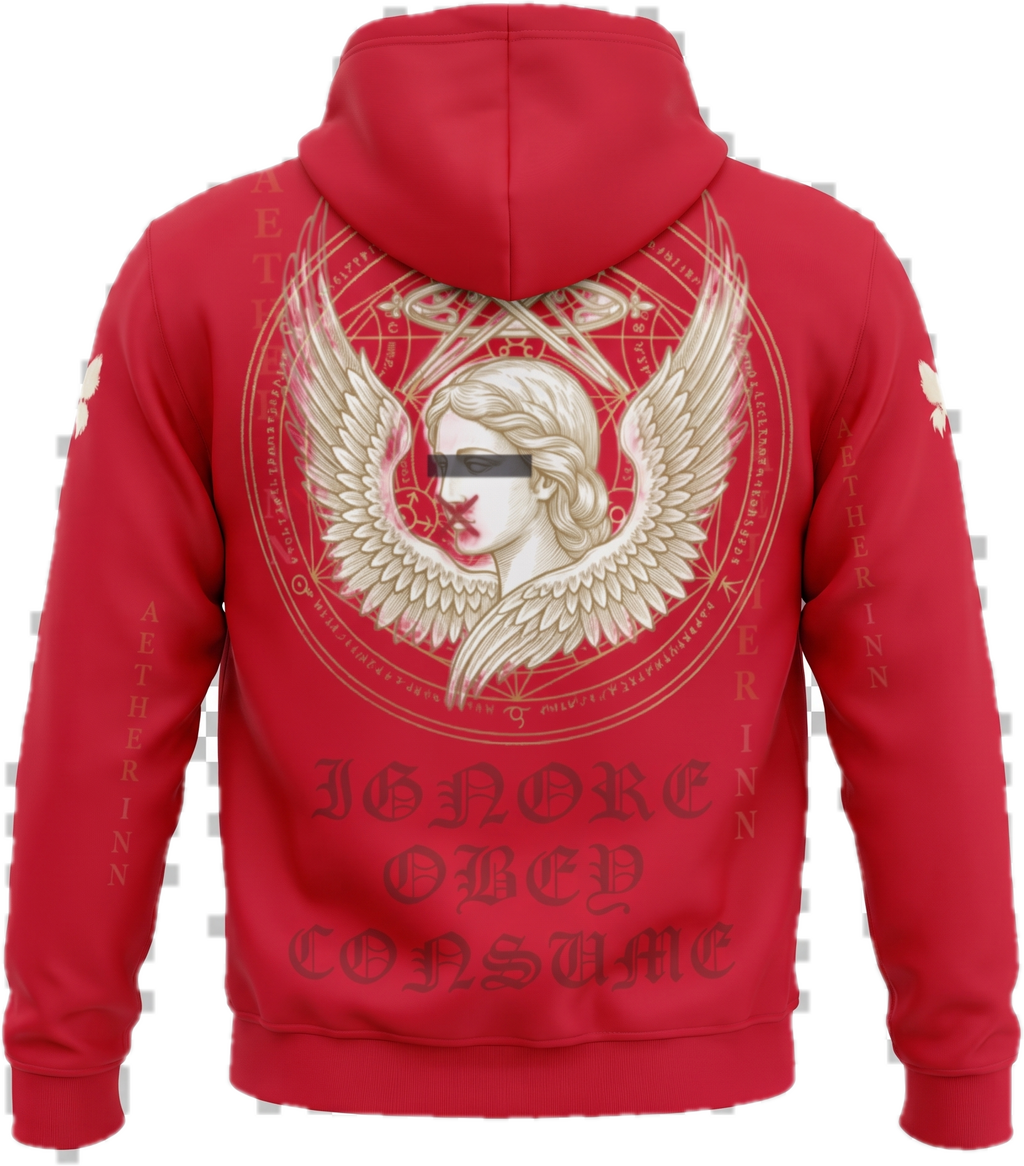 Aether Inn Full Print Cotton Hoodie "Ninth Hour" Red