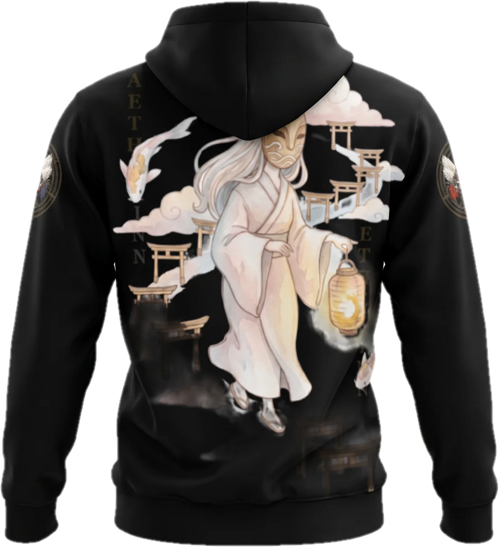 Aether Inn Full Print Cotton Hoodie "Spirit Walk" Black