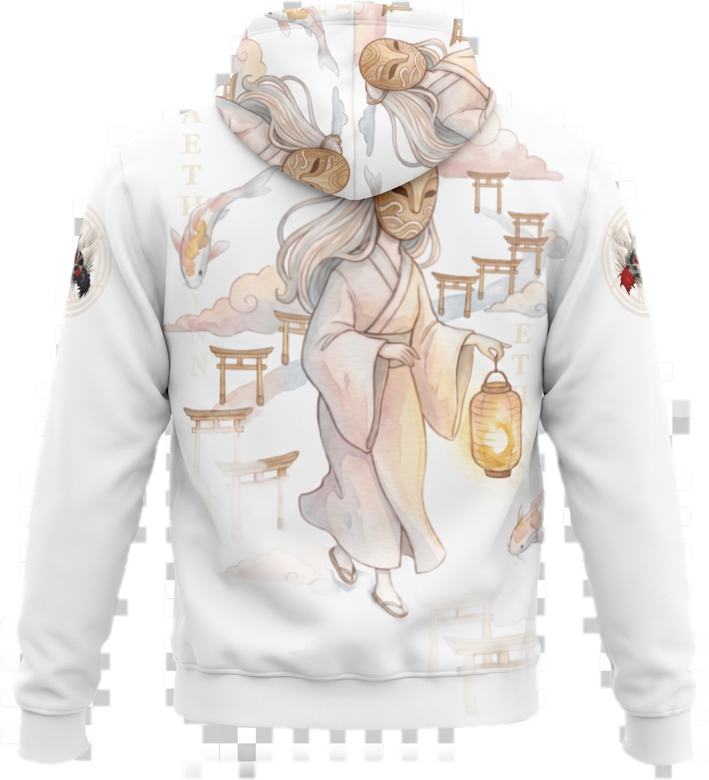 Aether Inn Full Print Cotton Hoodie "Spirit Walk" White
