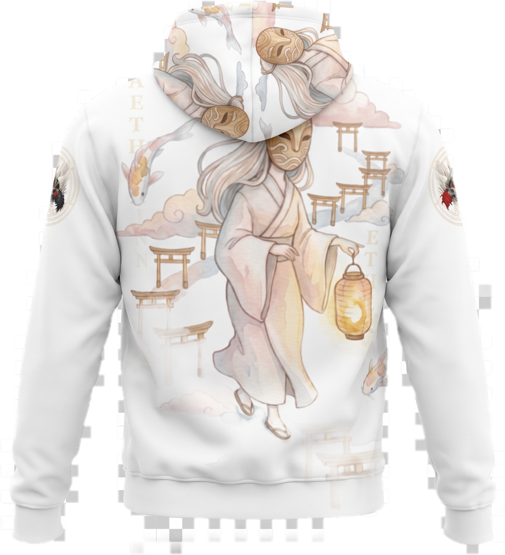 Aether Inn Full Print Cotton Hoodie "Spirit Walk" White